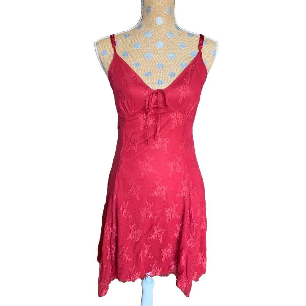 No Comment Jr Lace Asymmetrical Dress Babydoll Y2K  Small Burgundy Coquette